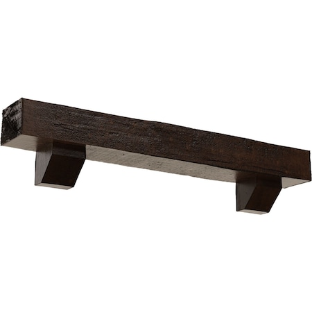 Ekena Millwork Kit w/ Ashford Corbels, Premium Aged, 4"H x 6"D x 84"W Rough Cedar Faux Wood Fireplace ManteL MANURC04X06X84ASZD